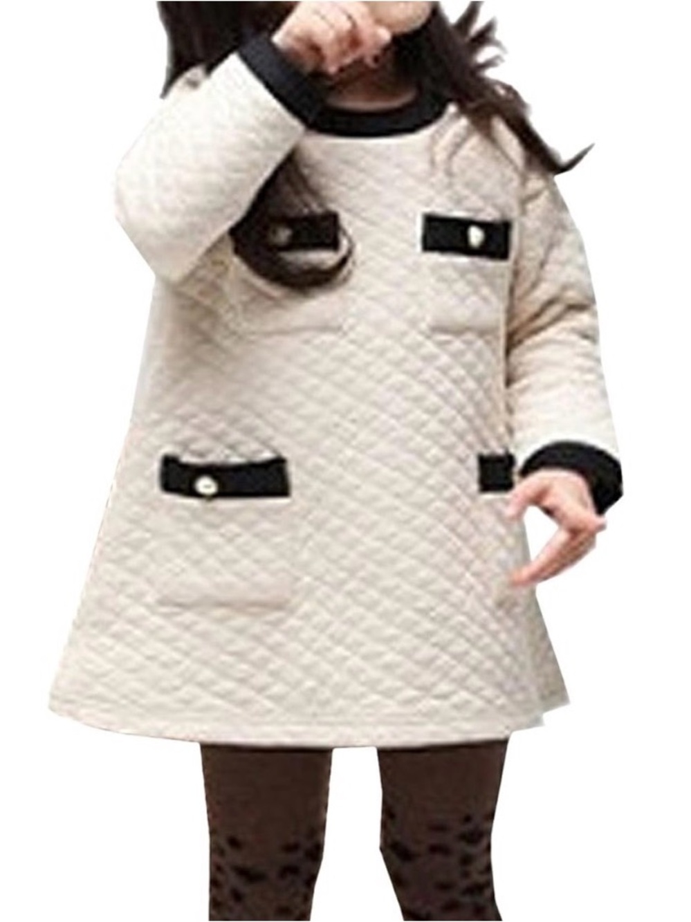 Vijiv White Quilted Girls' Dress Coat with Black Trim Size 120 US 5